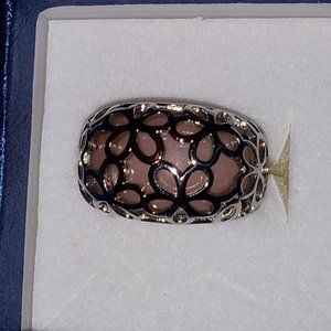 Floral Stainless and Rose Quartz ring 40%off is applied